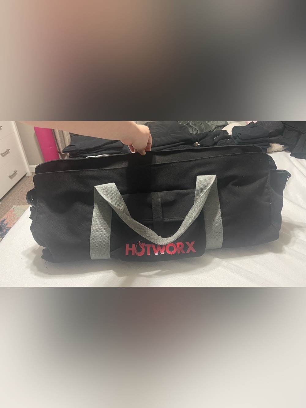 Hotworx Black Duffle Bag with Gray Handles
